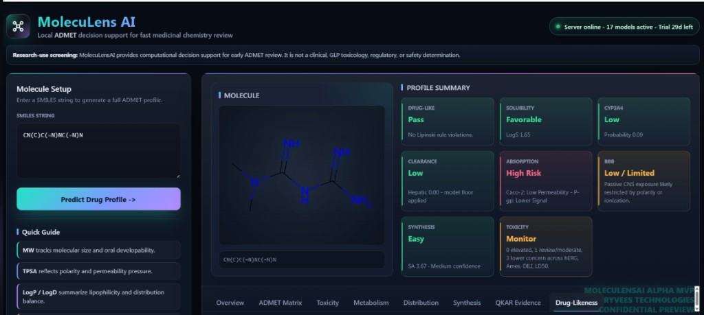 MolecuLens AI profile summary dashboard